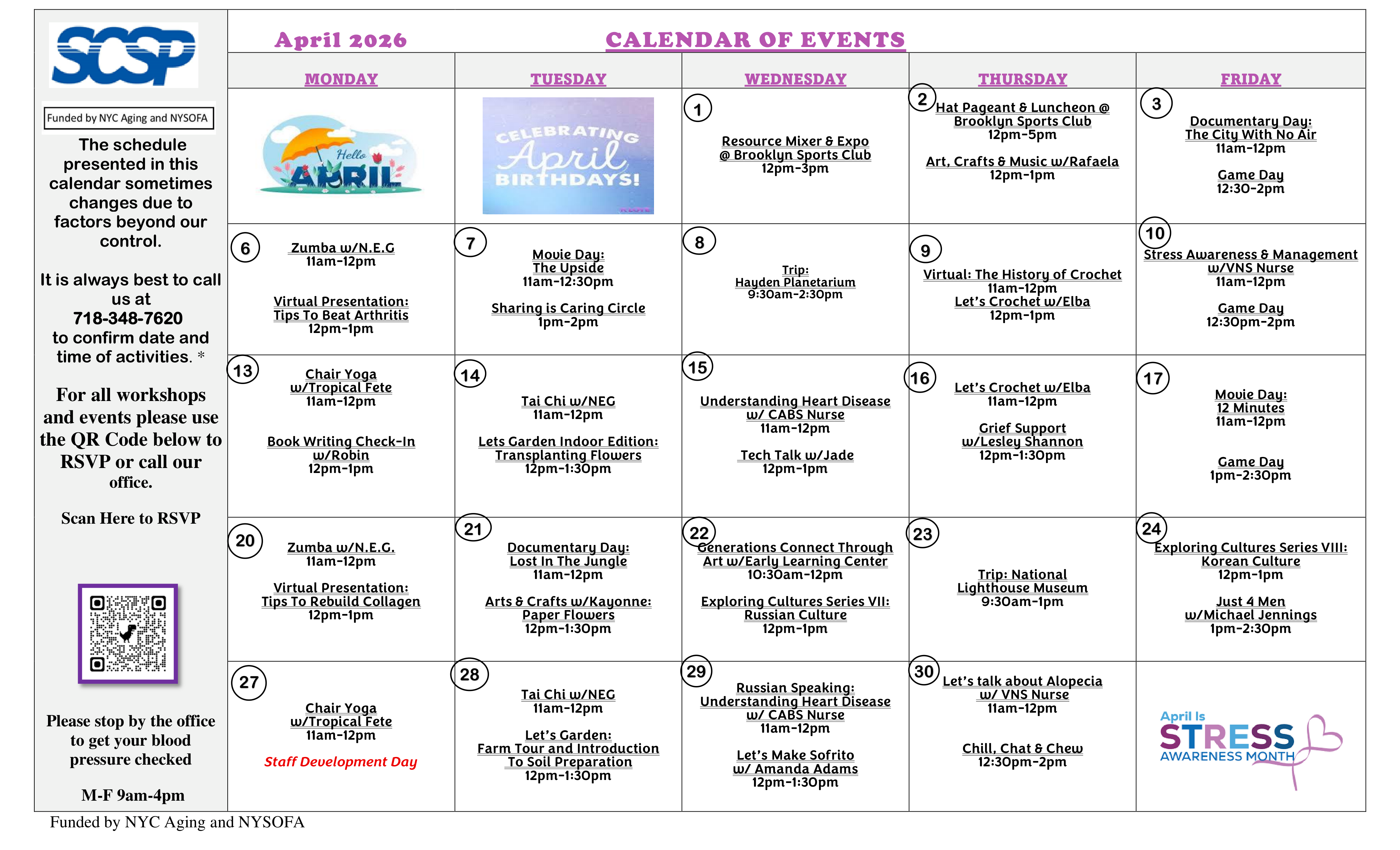 April 2026 Calendar of Events