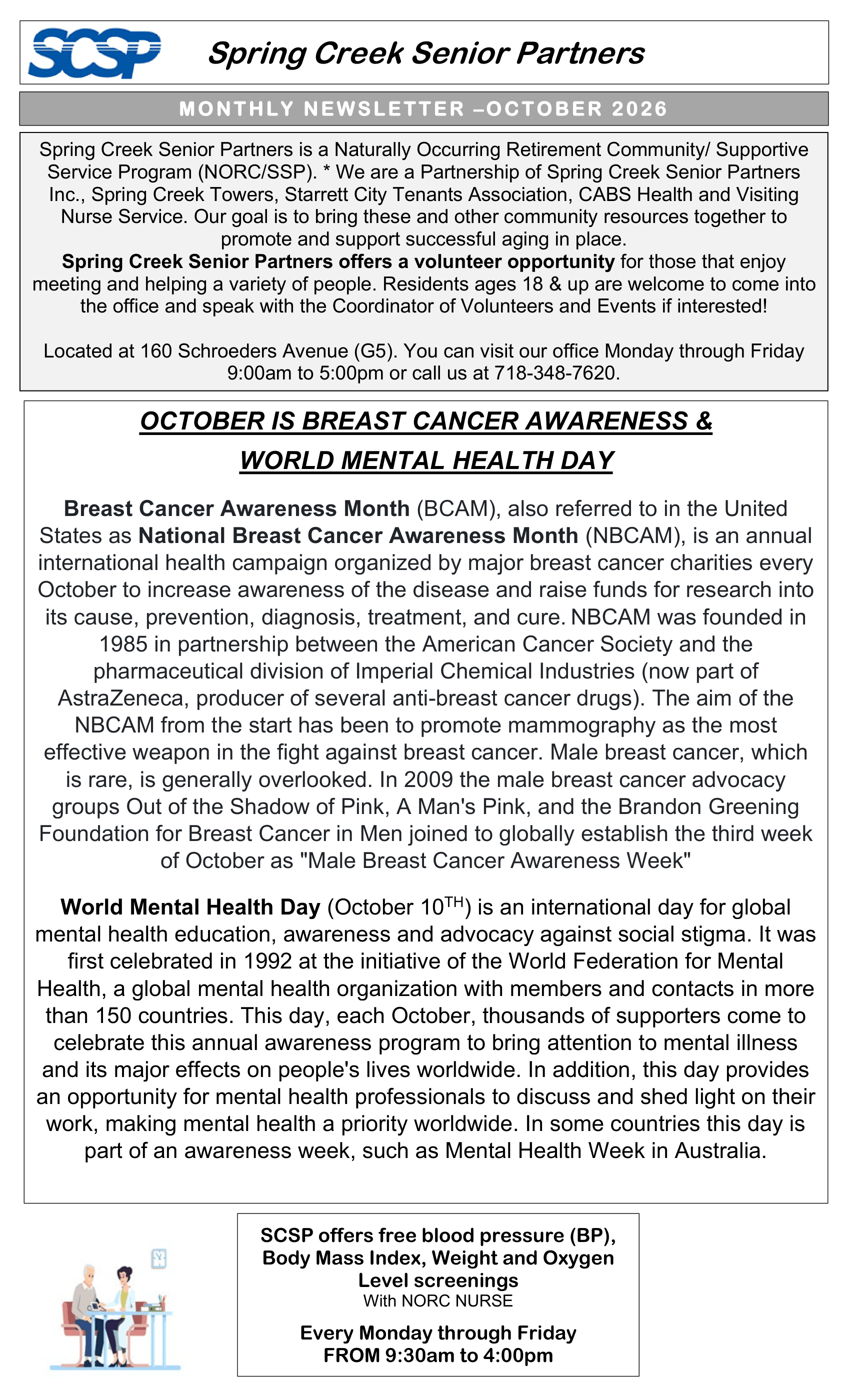 Spring Creek Senior Partners newsletter