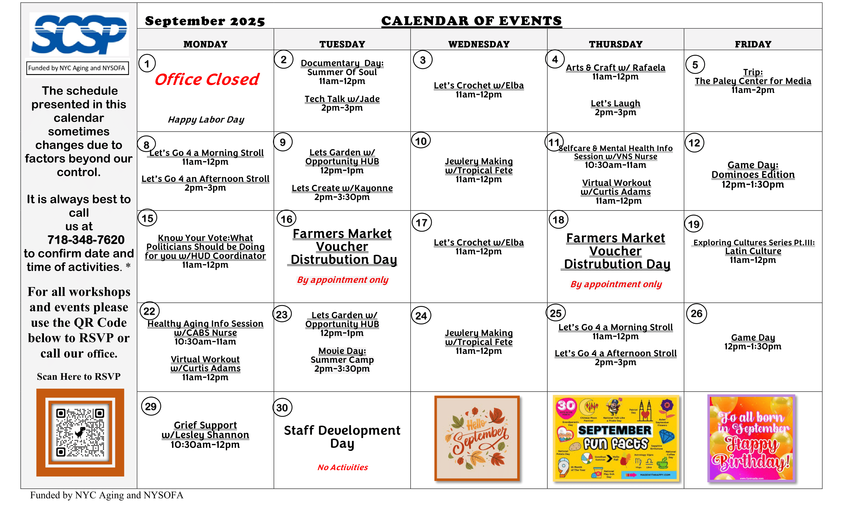 Calendar of Events - September