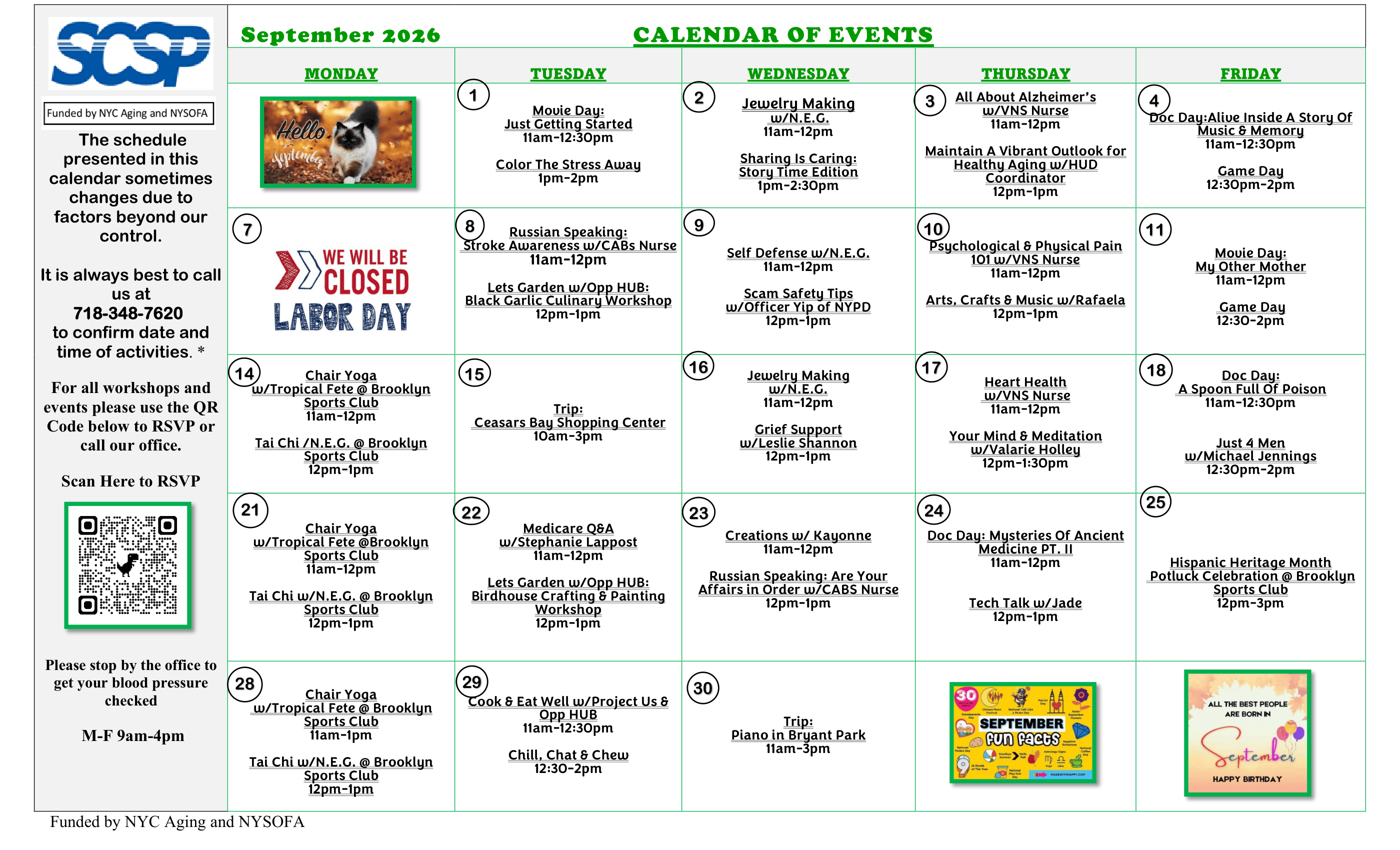 Calendar of Events: September